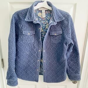 Sag Harbor Jacket Womens XL Blue Quilted Floral CottageCore Grandma Fall